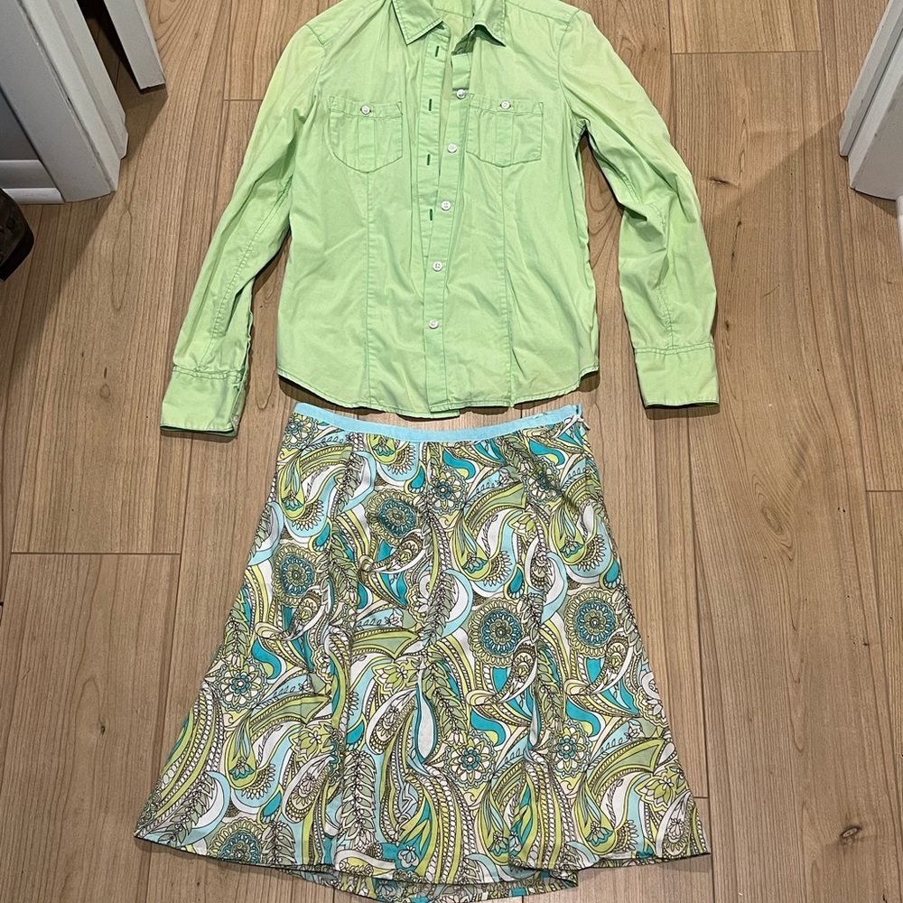 GAP Multi-Color Paisley Circle Skirt with Green Accents and Shirt Set
